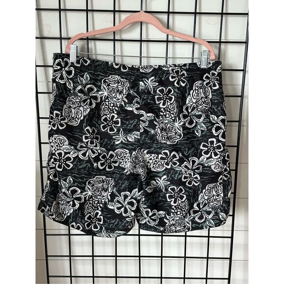 Hobie‎ Vintage Hawaiian Flower Swim Trunks Mens L Black Cargo Pocket - Picture 5 of 10